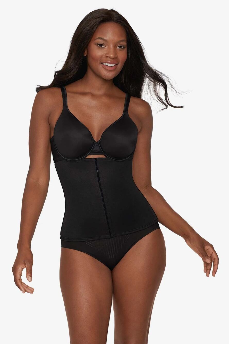 NEW Miraclesuit Black Inches Off Waist Cincher Shapewear Firm Corset M